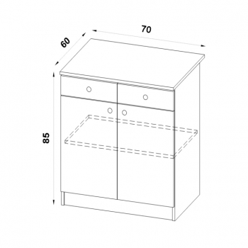 Szafka 70 z 2 szufladami rysunek